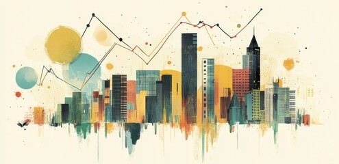 Fototapeta premium Abstract cityscape with trending graph