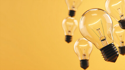 Floating light bulbs in warm glow, symbolizing creative ideas and innovation in a minimalist setting