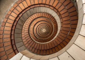 Naklejka premium Spiral Brick Pathway Design in Outdoor Garden