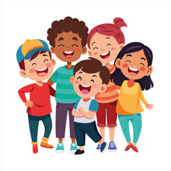 Diverse Group of Happy Cartoon Kids Learning and Entertaining Illustration