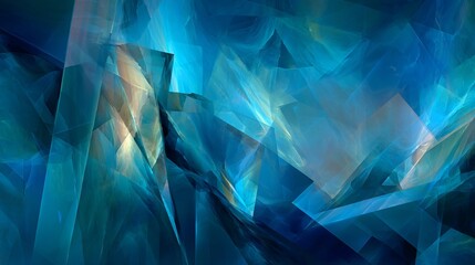 Translucent blue geometric forms create depth in an abstract digital artwork that evokes serenity.