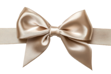 Elegant satin ribbon bow displayed in soft beige on a white background, suitable for various decorative purposes and occasions, enhancing gifts and crafts with a chic touch