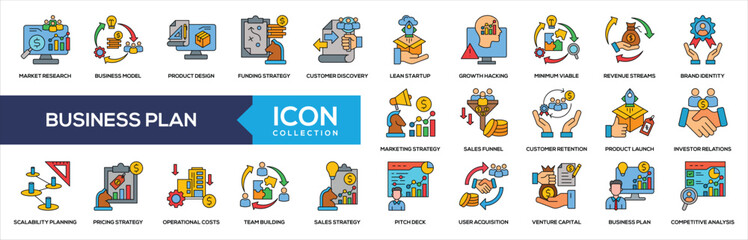 Business Plan Lineal Color Icon Collection