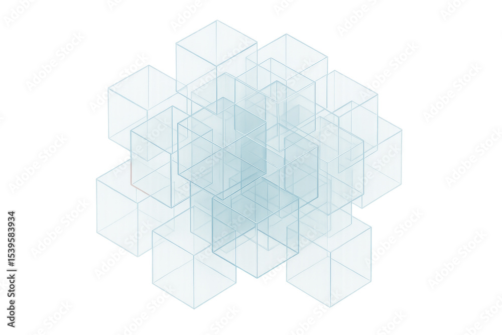 Poster abstract design created by overlapping transparent cubes, ideal for technology or science concepts