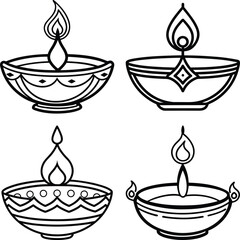 Set of lamps for Indian holiday Diwali (Festival of lights) on white background
