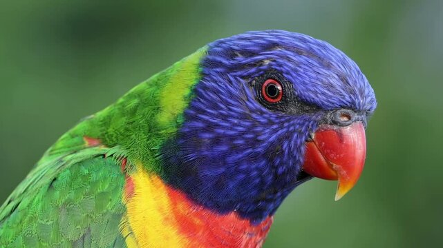 Vibrant Lorikeet Among Green Leaves and Blue Sky