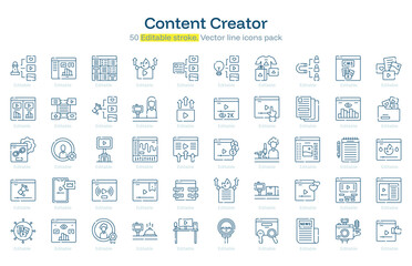 Content Creator line icon pack. Content Creator Stroke icon set. Editable Stroke icon