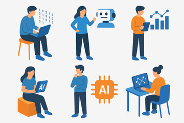 Vector Set AI data science vector isometric characters
