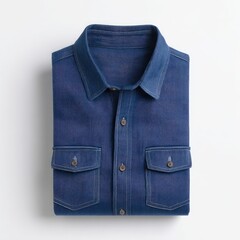 Folded Blue Shirt with Button Pockets and Classic Collar Design