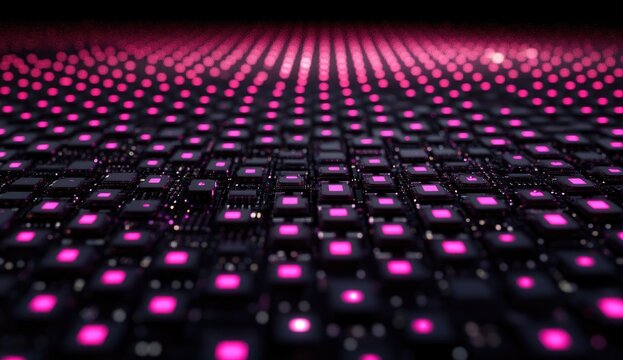 Abstract digital circuit board with glowing pink squares (1)