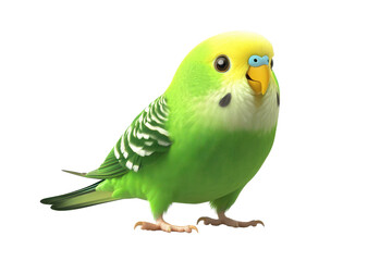 Charming green budgerigar character with vibrant feathers exploring an imaginative landscape in a playful adventure