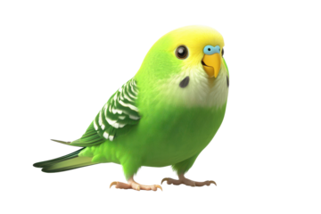 Charming green budgerigar character with vibrant feathers exploring an imaginative landscape in a playful adventure