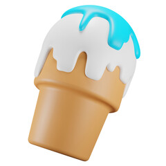 3D Render of an Ice Cream Cone with Blue Drizzle