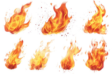 Collection of realistic fire flames isolated on transparent background for graphic design and creative projects or illustrations