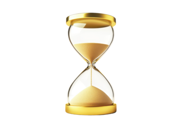 Elegant golden hourglass slowly running with fine sand, symbolizing time passing in a reflective setting