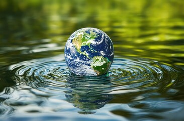Earth resting gently on rippling water