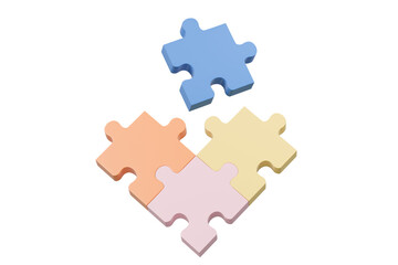 Fototapeta premium 3d jigsaw puzzle pieces icon isolated on transparent white background. Concept of business problems, partnership, development, cooperation and teamwork. idea teamwork financial. 3d render illustration