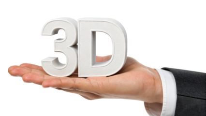 hand holding a "3D" letter isolated
