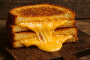 Golden grilled cheese sandwich with perfect cheese pull crispy melted comfort food isolated on white background