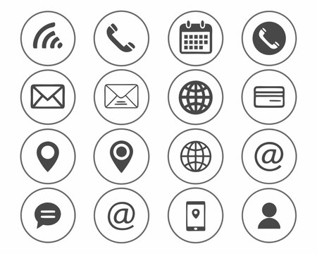 Modern Vector Contact Icons Set &ndash; Outline and Filled Styles for Business and Web Use