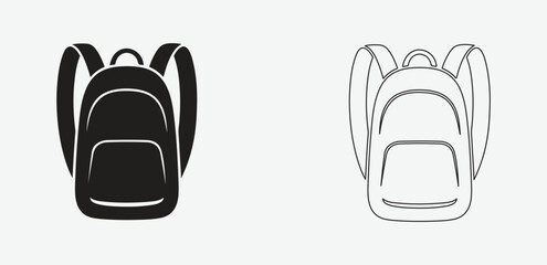 Backpack icon solid and outline silhouette vector