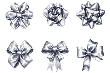Gift bows collection sketch design featuring various styles including classic, floral, and geometric shapes ideal for seasonal celebrations or special occasions