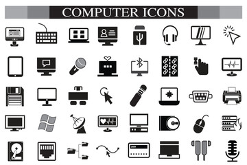 Computer icon set. Computer, network, website, server, web design, monitor, smartphone, tablet and laptop and programming, icons vector collection.