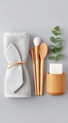 Wooden Makeup Brushes and Soap Set with Eucalyptus and Towel