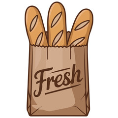 bread in paper bag loaf baguette isolated vector illustration