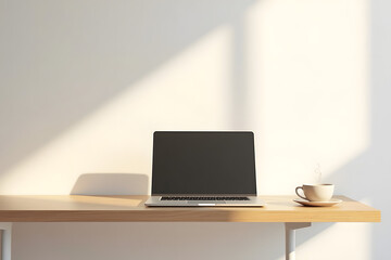 Office desk with a laptop and monitor, perfect for business or work in a modern interior room