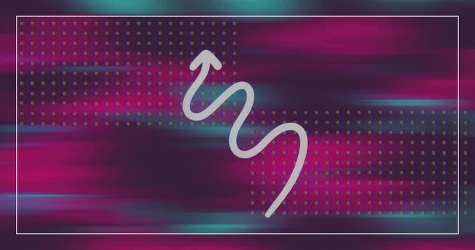Shifting magenta-teal streaks causing border fading, arrow drawing, glitch dots, X-icons pulsing