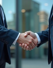 businessmen shake hands after holding a meeting outside the office
