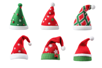 Christmas holiday elf hat set featuring various designs in green and red colors, perfect for festive celebrations and seasonal fun