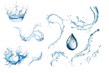 water splash isolated on white background,Water splashes and drops isolated on transparent background. Abstract background with blue water wave,png