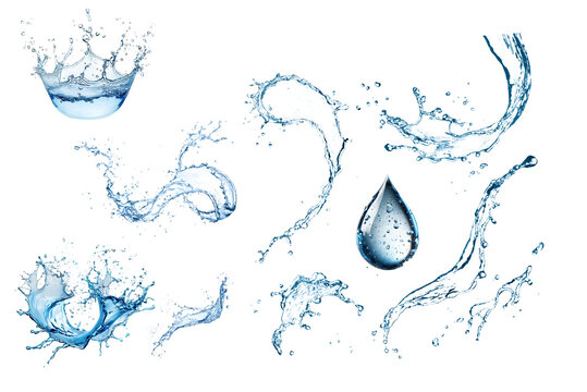 water splash isolated on white background,Water splashes and drops isolated on transparent background. Abstract background with blue water wave,png