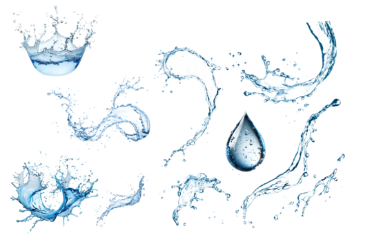 water splash isolated on white background,Water splashes and drops isolated on transparent background. Abstract background with blue water wave,png