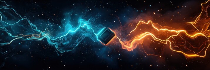 A futuristic pastel punk telepathic device channels energy, bridging minds with vibrant blue and orange waves in a dazzling display of psychic connection.