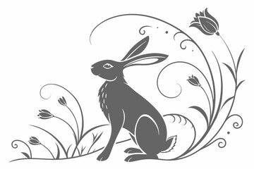 Holiday Bunny Silhouette – Grassy Scene with Sun or Moon