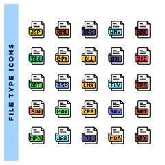 25 File Type Lineal Color icon pack. vector illustration.