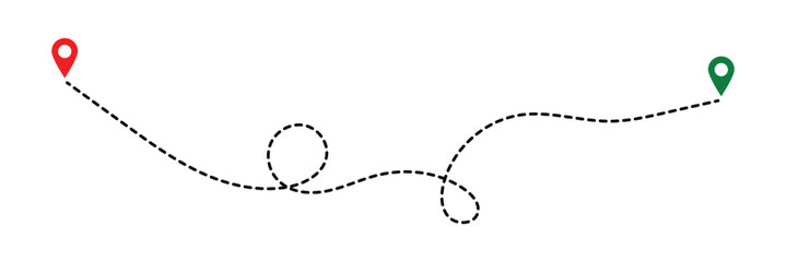 Dot line path route travel banner illustration with location map pin icon. Route location icon two pin sign and dotted line in eps 10.