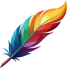 Vibrant Rainbow Feather Colorful Bird Feather Illustration Isolated on White Background