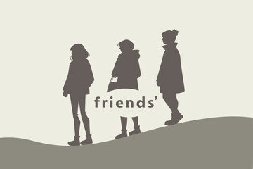 Monochrome watercolor silhouettes of friends