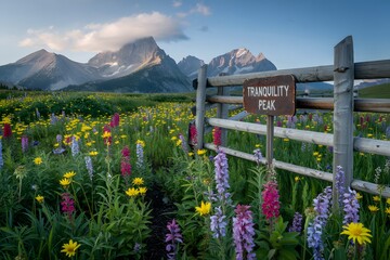Fototapeta premium Tranquility peak wildflower meadow at sunrise
