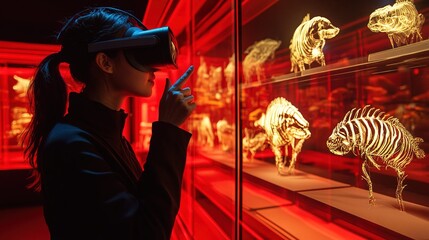 A person using a VR headset to visit an interactive virtual museum
