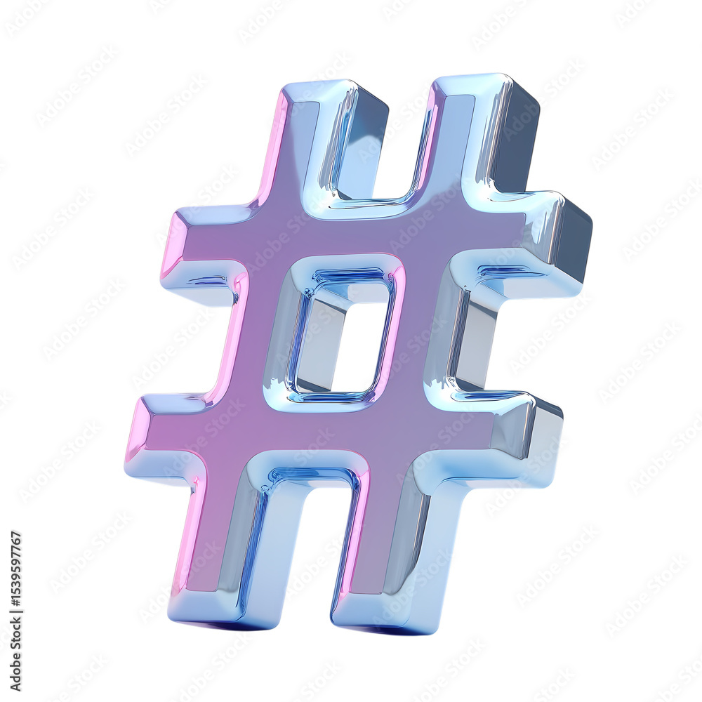 Fototapete iridescent hashtag symbol on a black style background isolated on transparent background