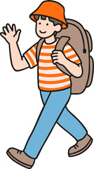 Vector image of backpacker saying hello in striped t-shirts