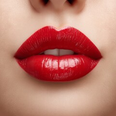 Vibrant red lips captured in a close-up against a transparent background for a bold artistic expression of beauty