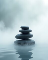 Zen stones balancing in water for meditation and spa wellness concept