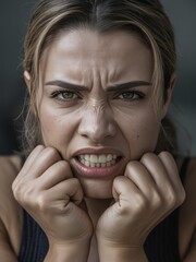 Intense emotions captured in a portrait of a woman expressing frustration during a moment of inner turmoil and struggle