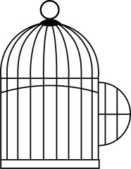 Outline bird cage, minimalist line art. 